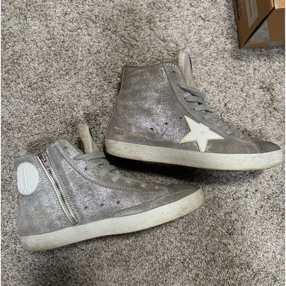 Golden Goose Francy Silver Glitter Suede & Shearling Sneaker sz 37 - Picture 5 of 13